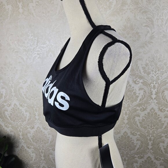 Adidas Size XL Black Sports Bra with White Graphics Racerback Pull On Style NWT - Picture 2 of 11